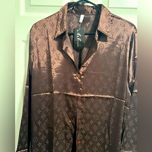 NWT Louis Vuitton brown shirt dress silky size L to XL